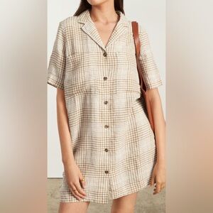 Everlane Linen work-dress, iced coffee grid. Small
